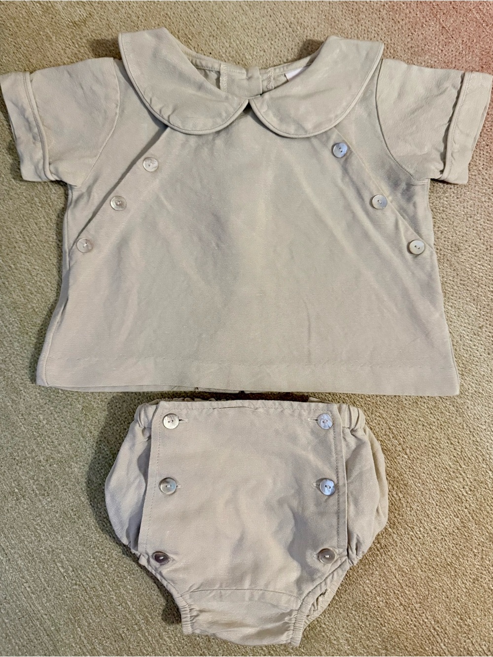 Shrimp & Grits Kids Classic Peter Pan Collar Linen Diaper Cover Set